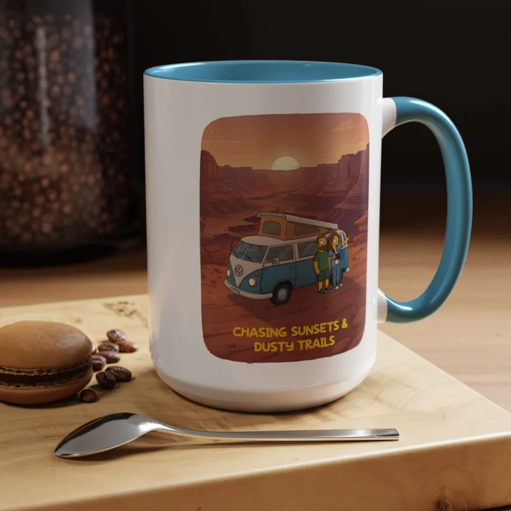 14047544513124927000_2048.jpeg Accent Coffee Mug (11, 15oz) — "Chasing Sunsets And Dusty Trails" Design Sitcom-Line
