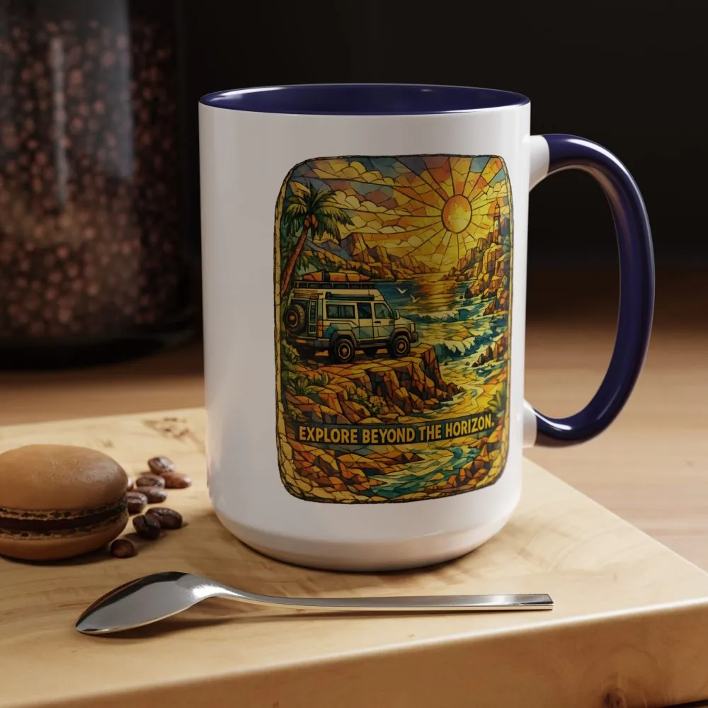 Accent Coffee Mug (11, 15oz) — "Explore Beyond The Horizon" Design Cubic-Line