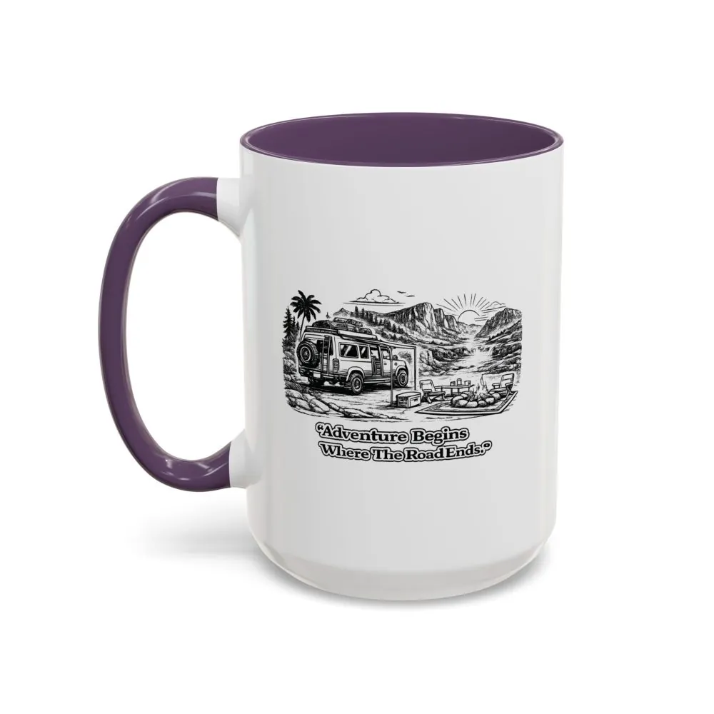 14101343478934383214_2048.jpeg Accent Coffee Mug (11, 15oz) — "Adventure Begins Where The Road Ends" Design Minimal-Line
