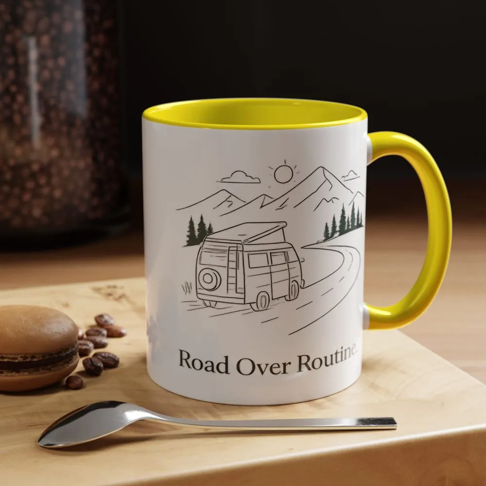 Accent Coffee Mug (11, 15oz) — "Road Over Routine" Design Minimal-Line