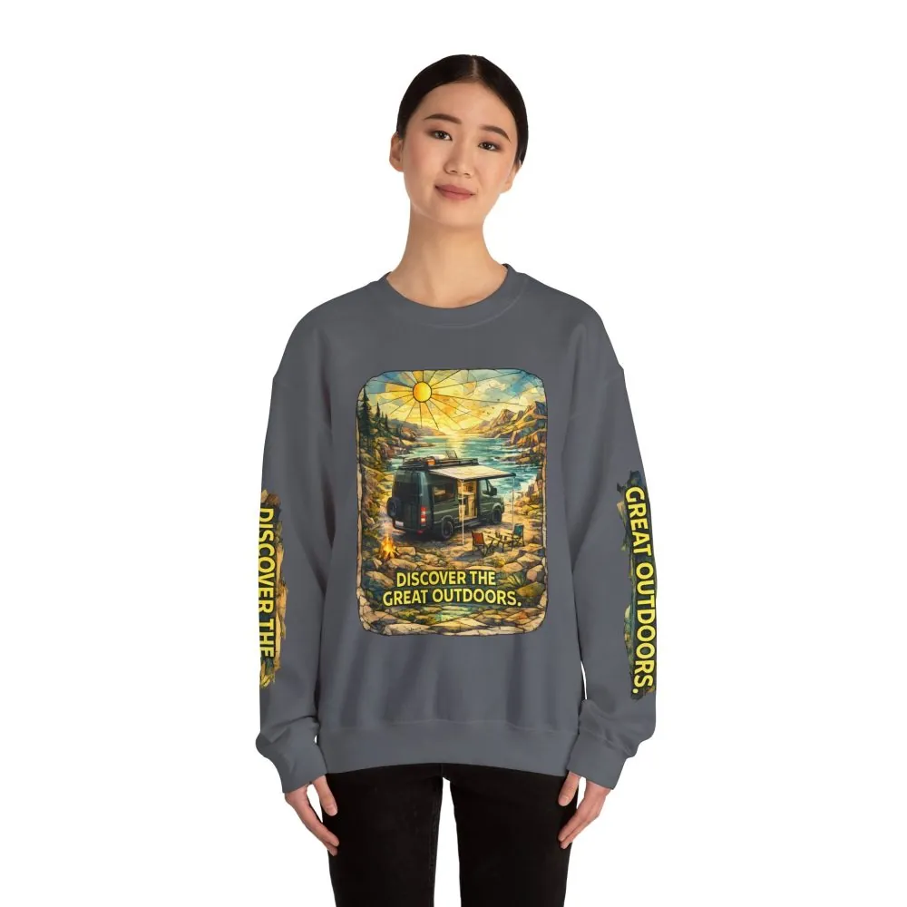 14123506238242928533_2048.jpeg Unisex Heavy Blend™ Crewneck Sweatshirt — "Discover The Great Outdoors" Design Cubic-Line