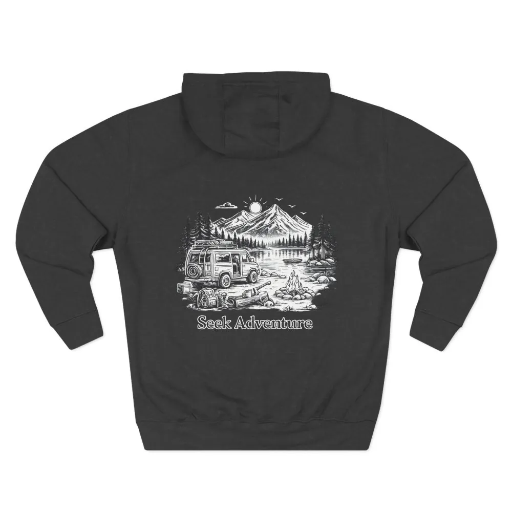 Three-Panel Fleece Hoodie - "Seek Adventure" Design Minimal-Line