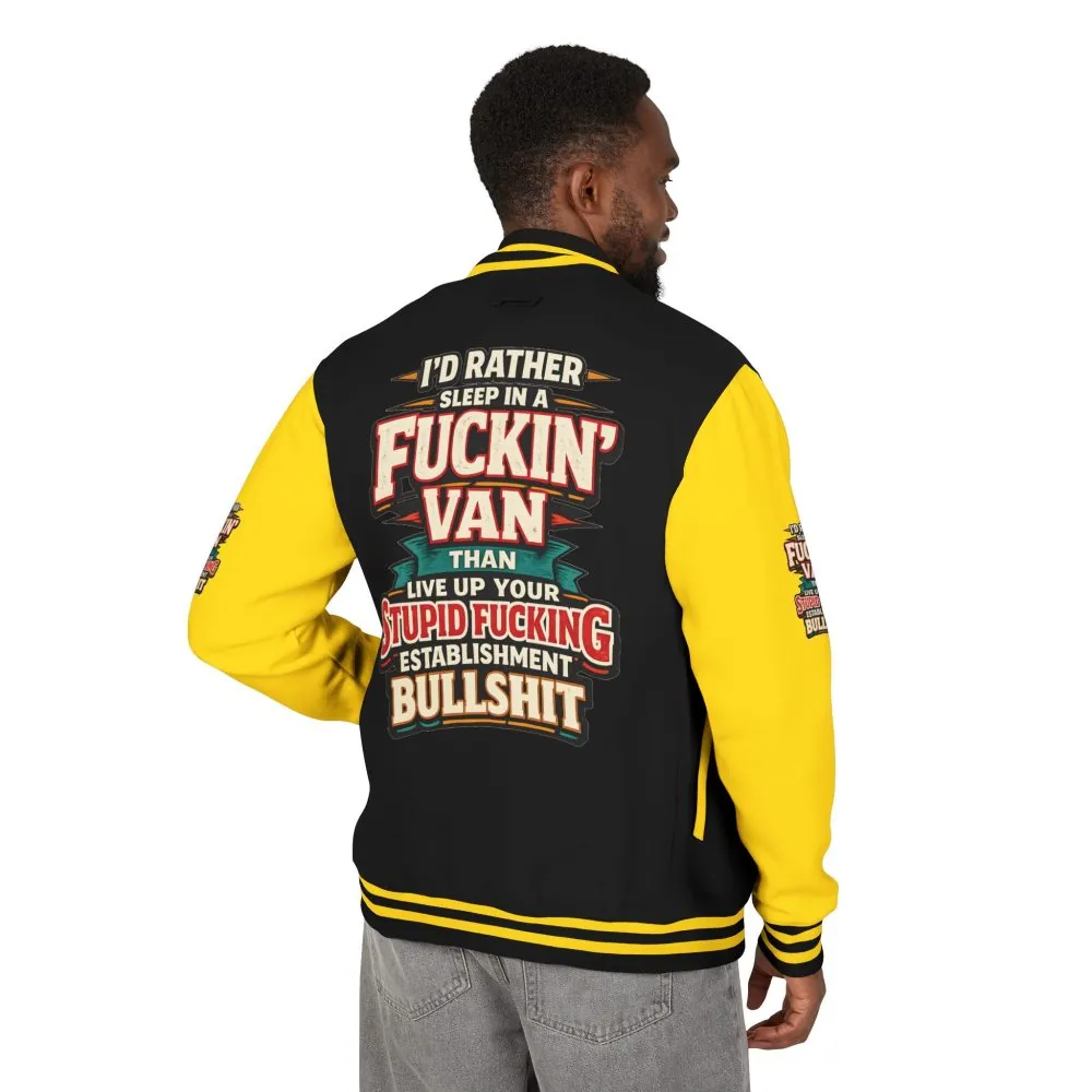 14139097537742204606_2048.jpeg Unisex Heavyweight Letterman Jacket — "I´d Rather Sleep in A Fucking Van" Design F**K-Line
