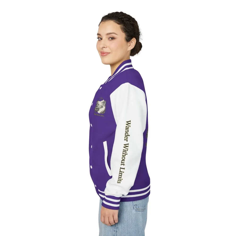 Unisex Heavyweight Letterman Jacket — "Wander Without Limits" Travel Varsity Coat