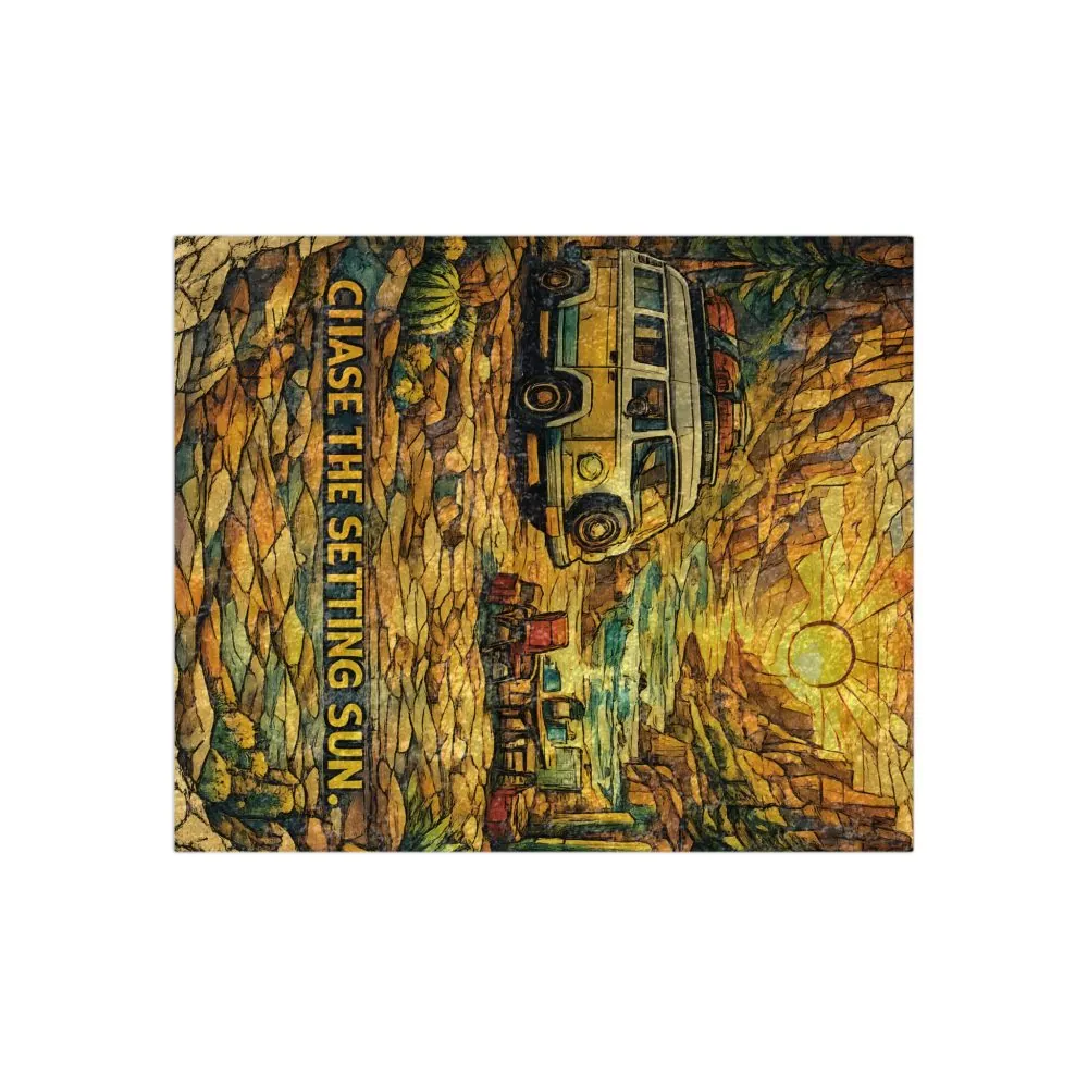 14159142927168399007_2048.jpeg Crushed Velvet Blanket —"Chase The Settings Sun" Design Cubic-Line(Campervan)