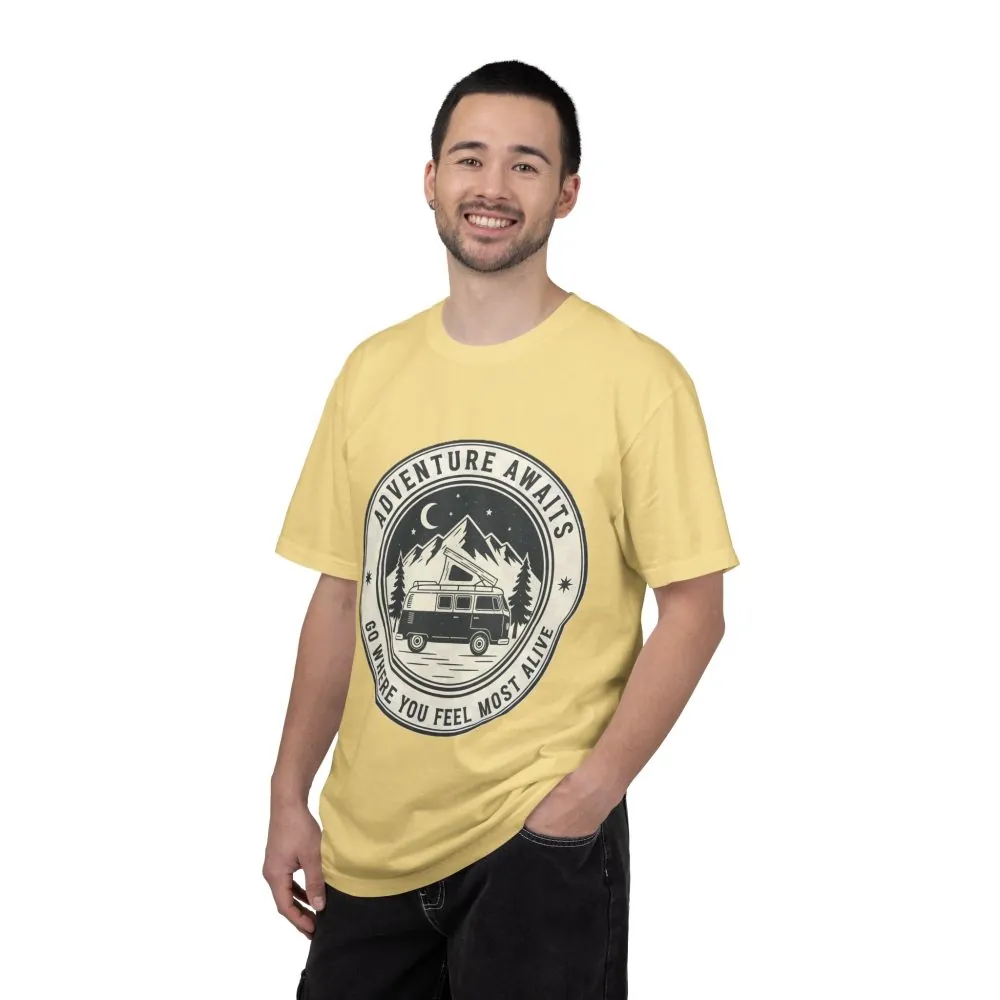 14179085558042153880_2048.jpeg T-Shirt — "Adventure Awaits-Go Where You Feel Most Alive" (Only Front Printed) Outdoor Travel Tee