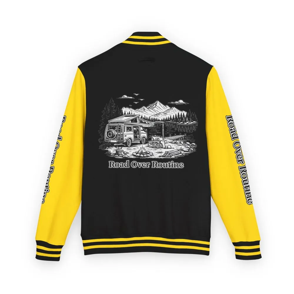 14181865834865552315_2048.jpeg Unisex Heavyweight Letterman Jacket — "Road Over Routine" Travel Varsity Coat