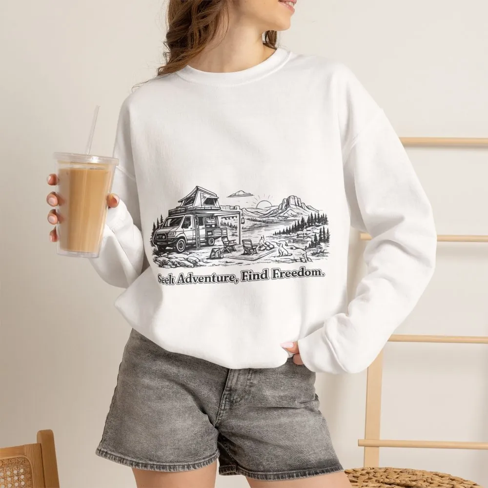 14187758453525064350_2048.jpeg Unisex Heavy Blend™ Crewneck Sweatshirt — "Seek Adventure, Find Freedom" Design Minimal-Line