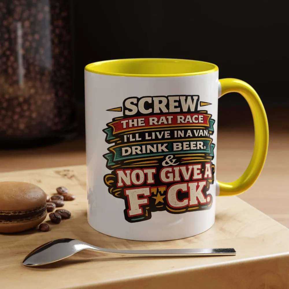 Accent Coffee Mug (11, 15oz) — "Screw The Rat Race" Design F**K-Line