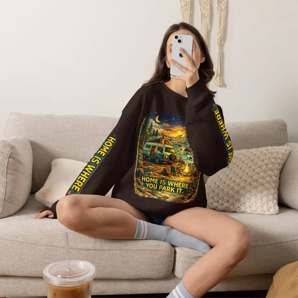 14193174559280107853_2048.jpeg Unisex Heavy Blend™ Crewneck Sweatshirt — "Home Is Where You Park It" Design Cubic-Line