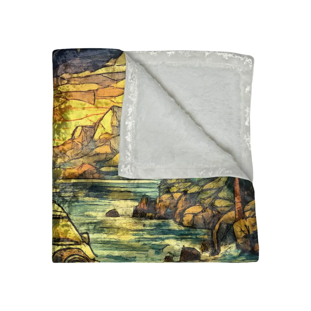 Crushed Velvet Blanket —"Home Is Where You Park It" Design Cubic-Line (Campervan)