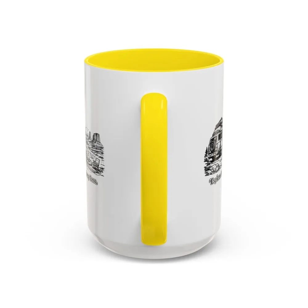 Accent Coffee Mug (11, 15oz) — "Explore More Worry Less" Design Minimal-Line