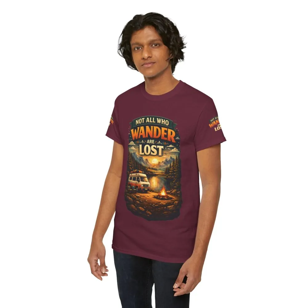 Unisex Heavy Cotton Tee — "Not All Who Wander Are Lost" Design Scenic-Line