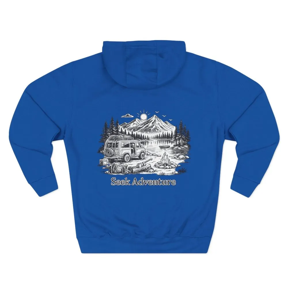 Three-Panel Fleece Hoodie - "Seek Adventure" Design Minimal-Line