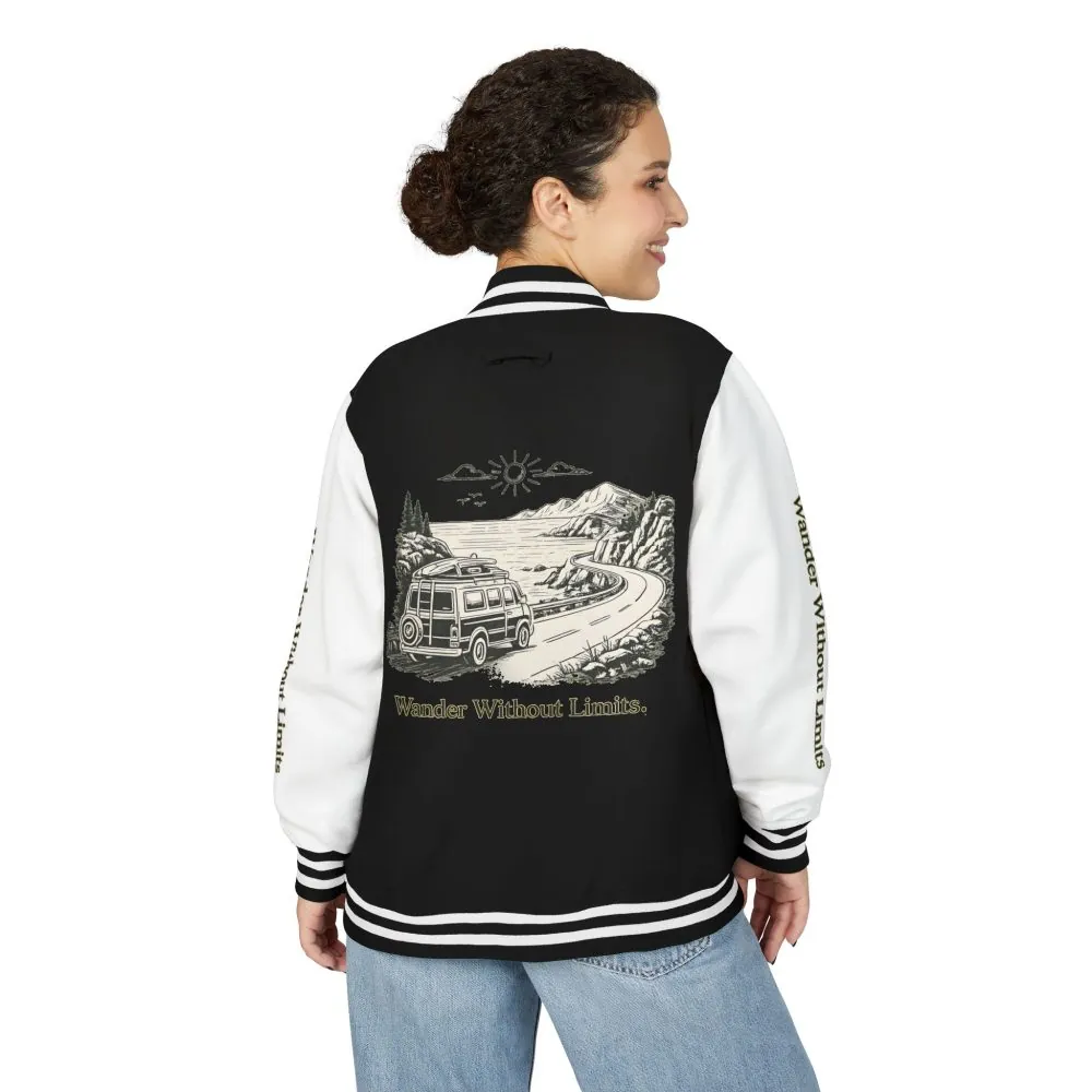 Unisex Heavyweight Letterman Jacket — "Wander Without Limits" Travel Varsity Coat