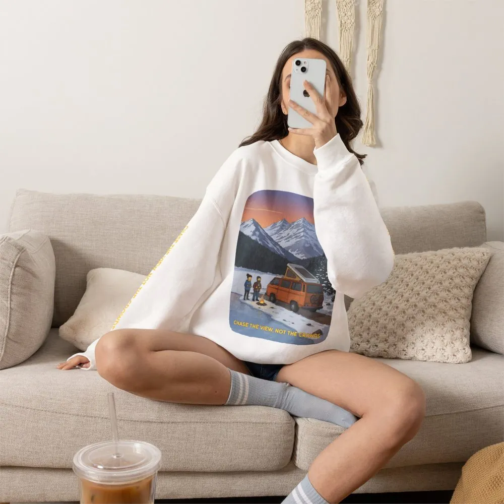 Unisex Heavy Blend™ Crewneck Sweatshirt — "Chase The Views-Not The Crowds"" Design Sitcom-Line