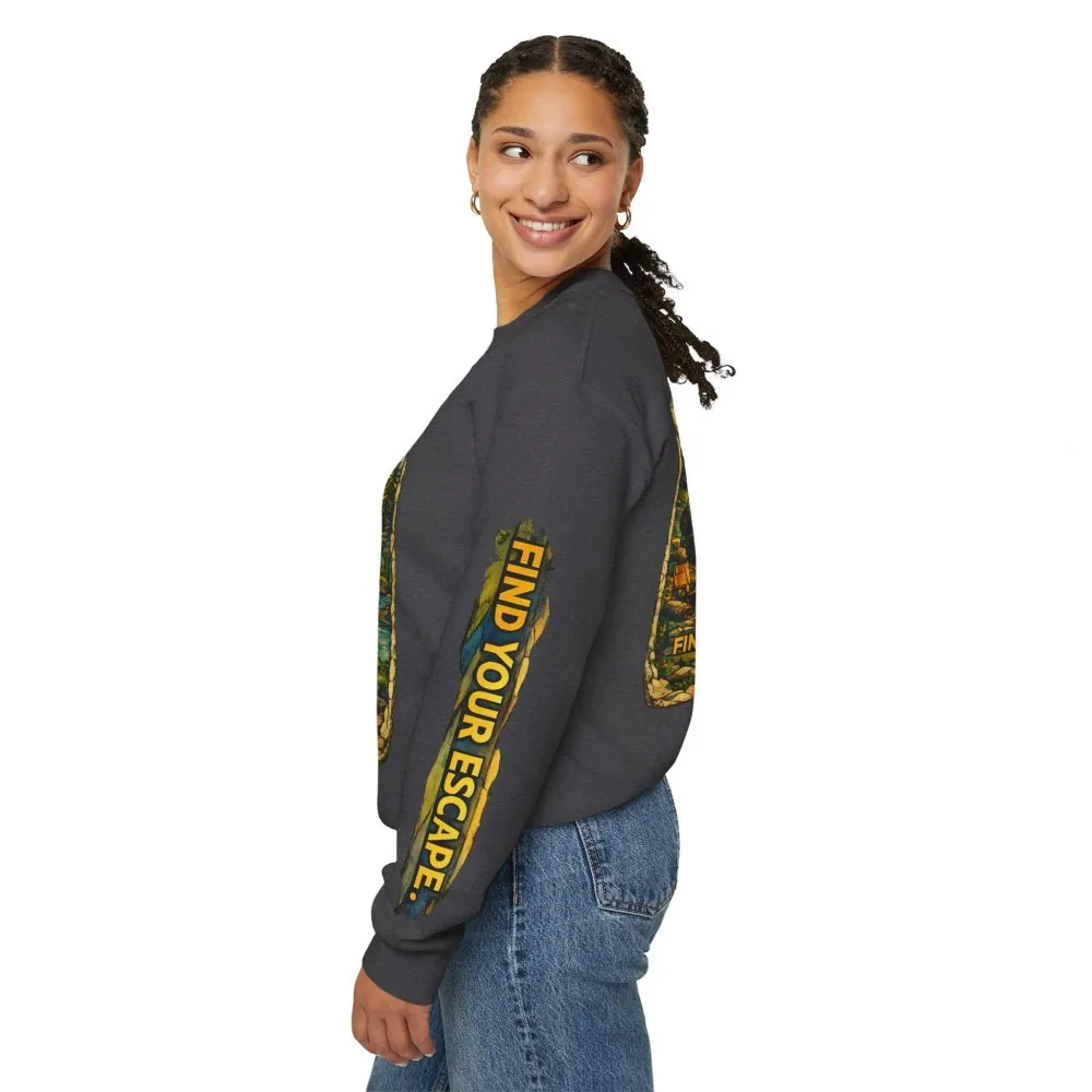 14261146676611329401_2048.jpeg Unisex Heavy Blend™ Crewneck Sweatshirt — "Find Your Escape" Design Cubic-Line