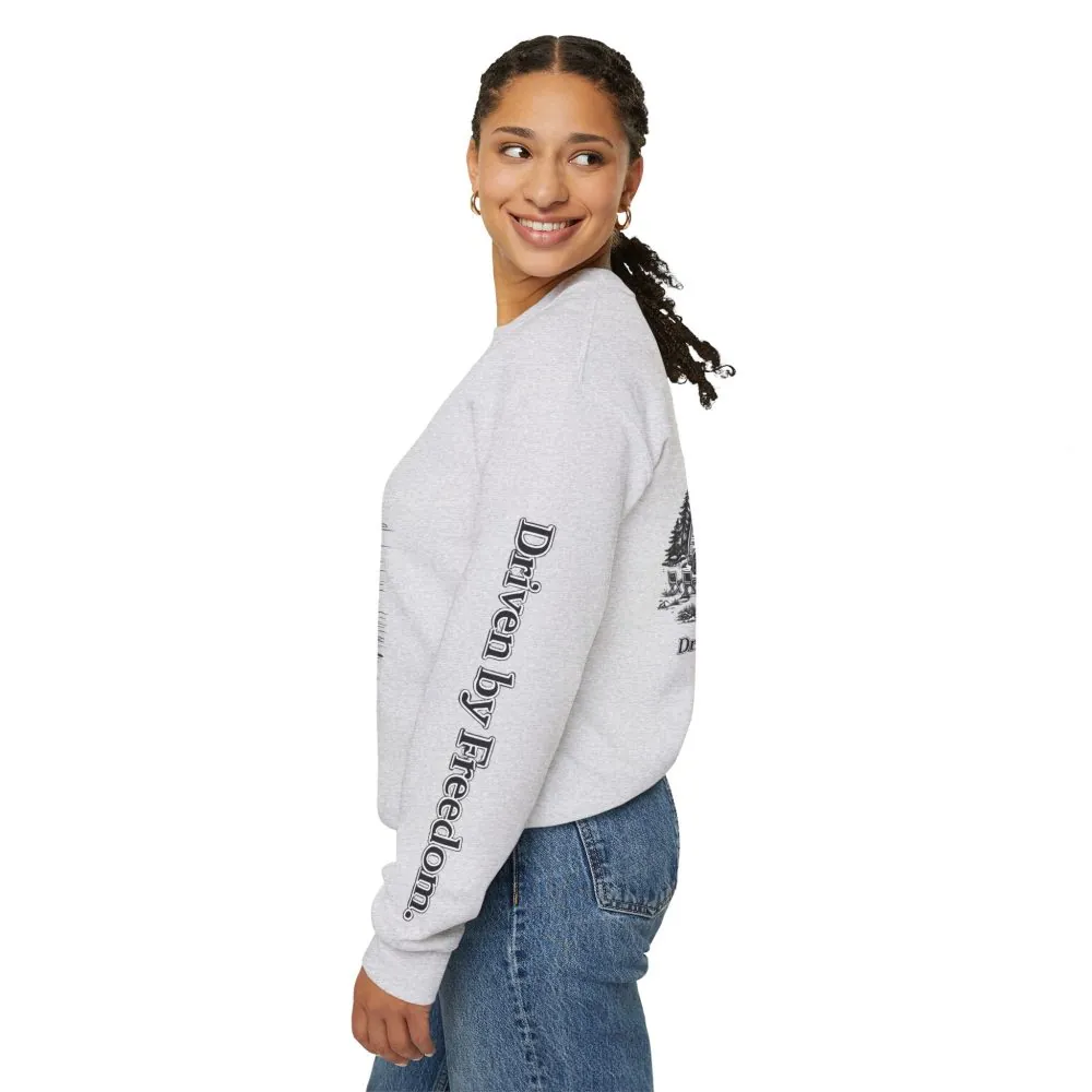 14319807010603697580_2048.jpeg Unisex Heavy Blend™ Crewneck Sweatshirt — "Driven By Freedom" Design Minimal-Line