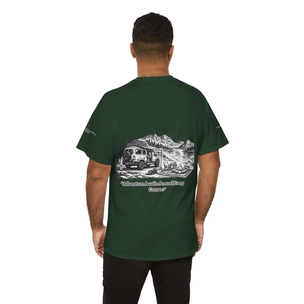 14324357761791459841_2048.jpeg Unisex Heavy Cotton Tee — "Adventure Awaits Around Every Corner" Design Minimal-Line