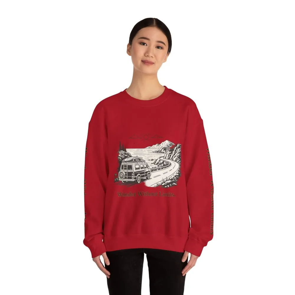 Unisex Heavy Blend™ Crewneck Sweatshirt — "Wander Without Limits" Design Minimal-Line