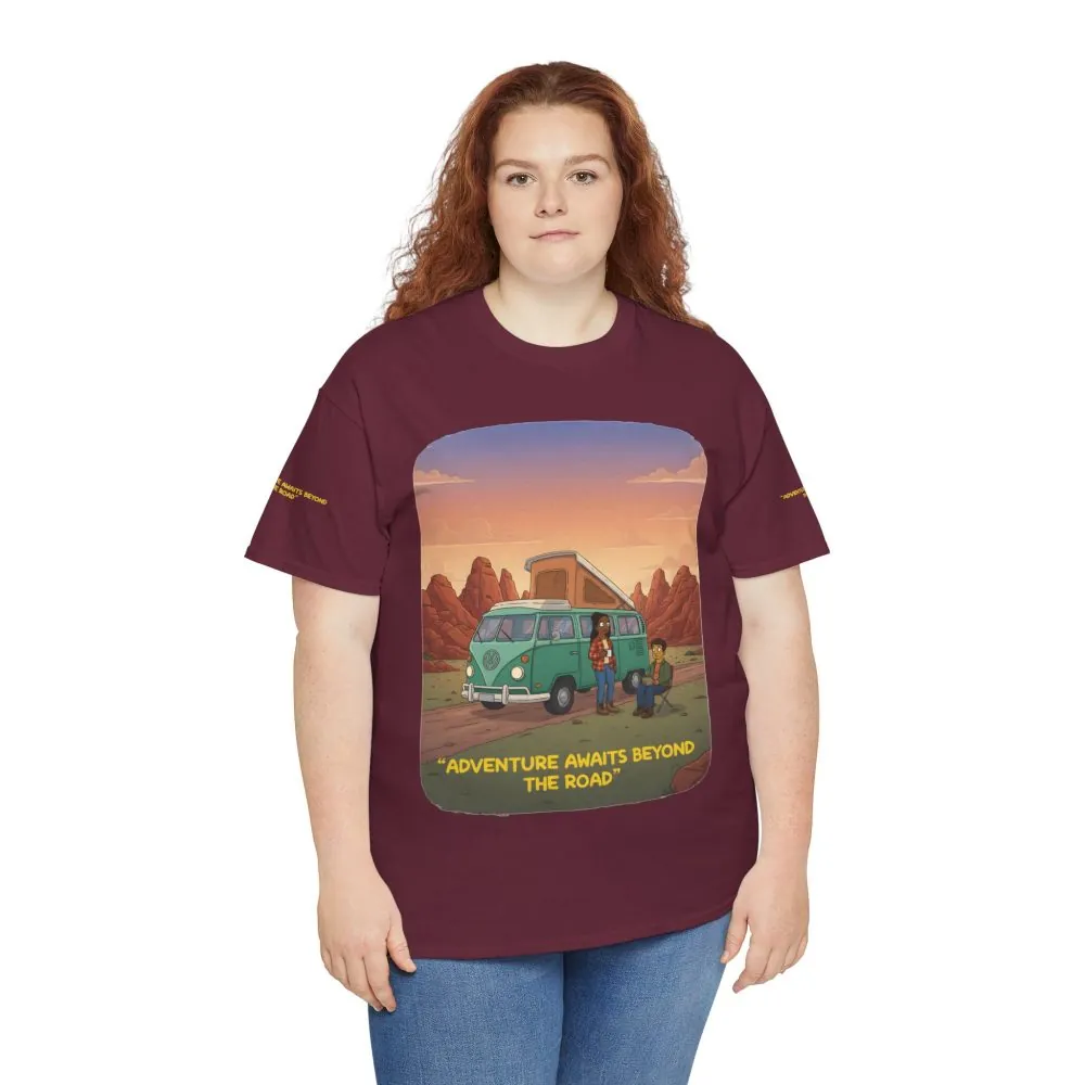 14334192830230725160_2048.jpeg Unisex Heavy Cotton Tee — "Adventure Awaits Beyond The Road" Design Sitcom-Line