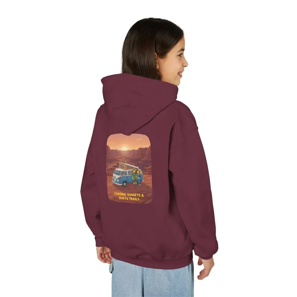 Youth Hoodie(Gildan) – "Chasing Sunsets And Dusty Trails" (Design Sitcom-Line)