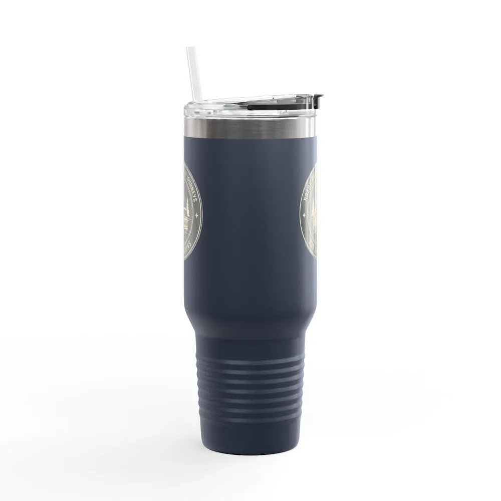 14360358299370394915_2048.jpeg Insulated Travel Mug -'ROAD WHERE MADE FOR JOURNEYS-NOT DESTINATIONS' (40oz ) – Retro Camper Design, Keep Drinks Hot or Cold