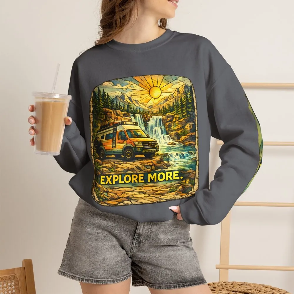 Unisex Heavy Blend™ Crewneck Sweatshirt — "Explore More" Design Cubic-Line