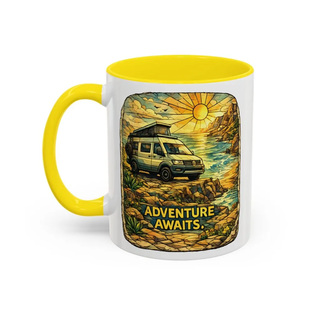 Accent Coffee Mug (11, 15oz) — "Adventure Awaits" Design Cubic-Line