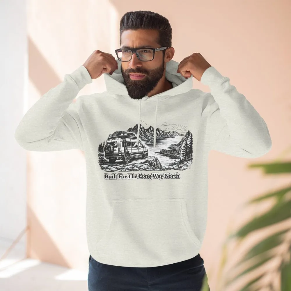 14370676885701093213_2048.jpeg Three-Panel Fleece Hoodie - "Built For The Long Way North" Design Minimal-Line
