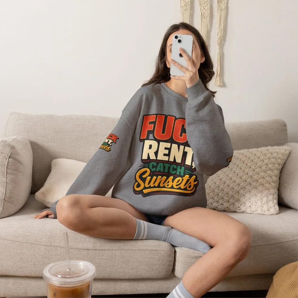1437930040015408856_2048.jpeg Unisex Heavy Blend™ Crewneck Sweatshirt — "Fuck Rent Catch Sunsets" Design F**K-Line