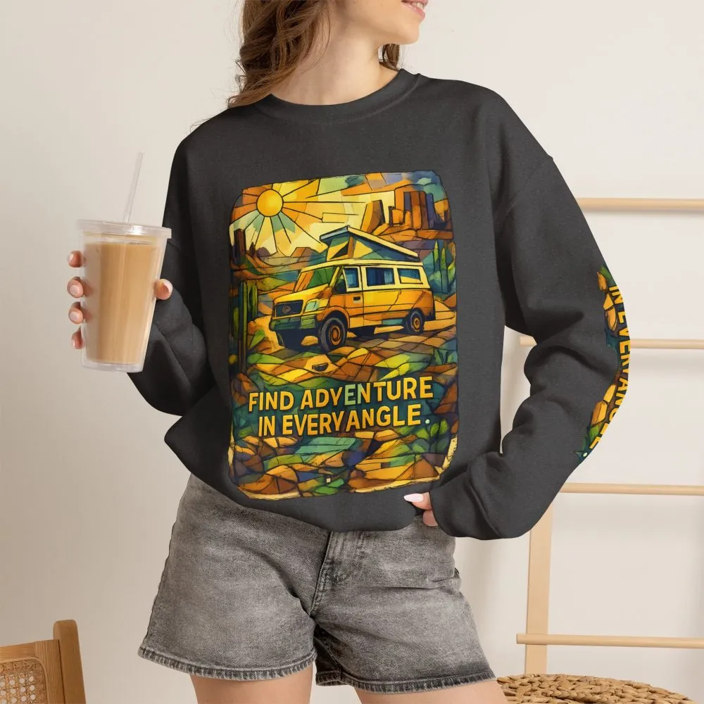 14394480178840694858_2048.jpeg Unisex Heavy Blend™ Crewneck Sweatshirt — "Find Adventure In Every Corner" Design Cubic-Line