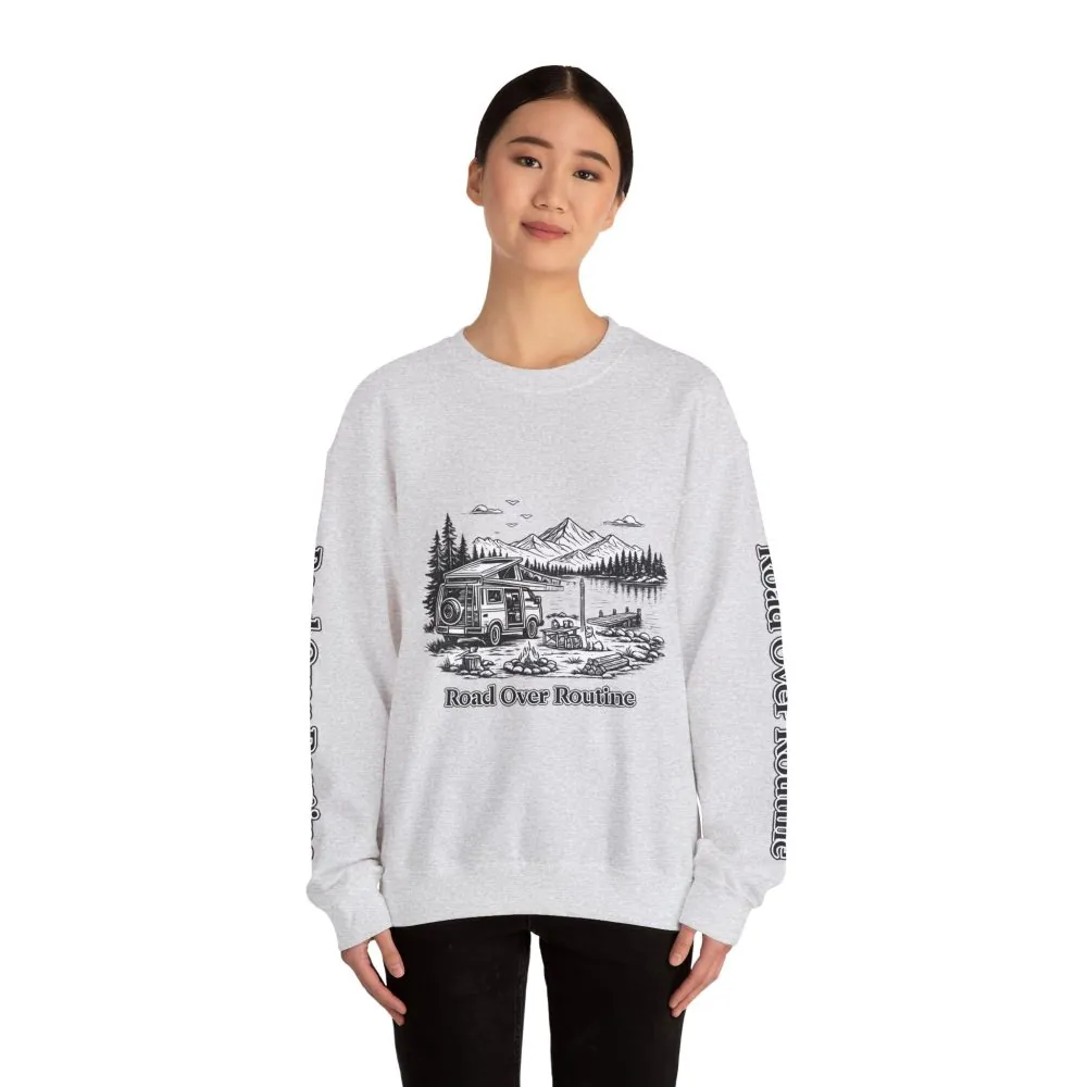 14395930351021814936_2048.jpeg Unisex Heavy Blend™ Crewneck Sweatshirt — "Road Over Routine" Design Minimal-Line