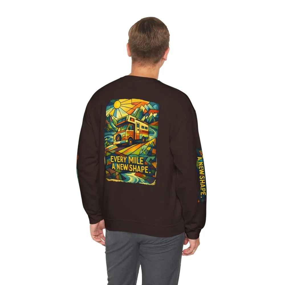 Unisex Heavy Blend™ Crewneck Sweatshirt — "Every Mile A New Shape" Design Cubic-Line