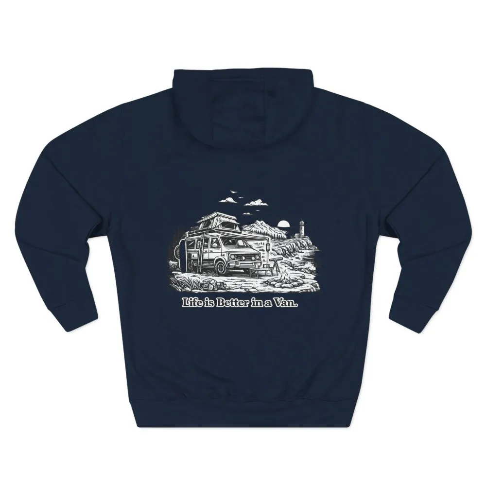 Three-Panel Fleece Hoodie - "Life Is Better In A Van" Design Minimal-Line