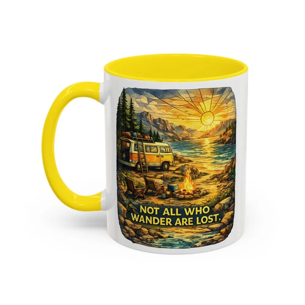 Accent Coffee Mug (11, 15oz) — "Not All Who Wander Are Lost" Design Cubic-Line