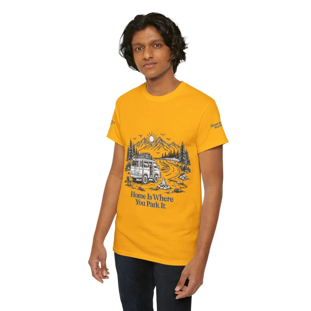 Unisex Heavy Cotton Tee — "Home Is Where You Park It" Design Minimal-Line