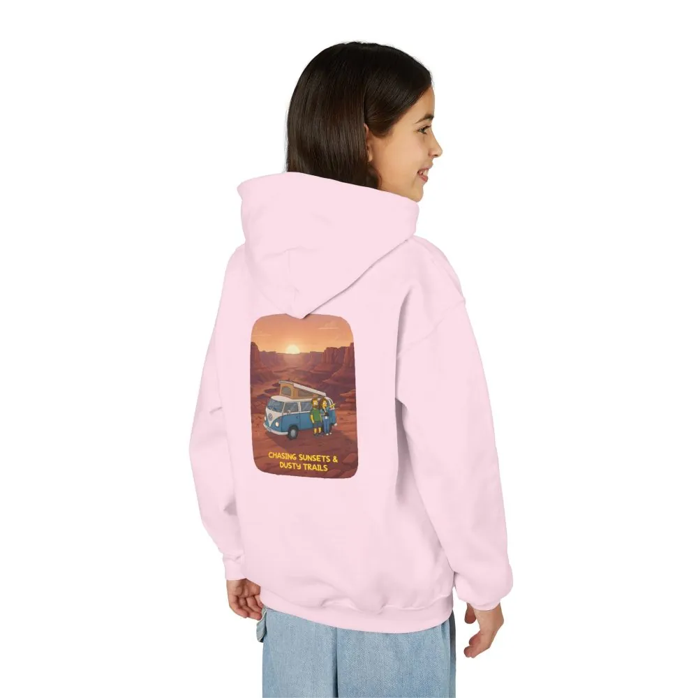 Youth Hoodie(Gildan) – "Chasing Sunsets And Dusty Trails" (Design Sitcom-Line)