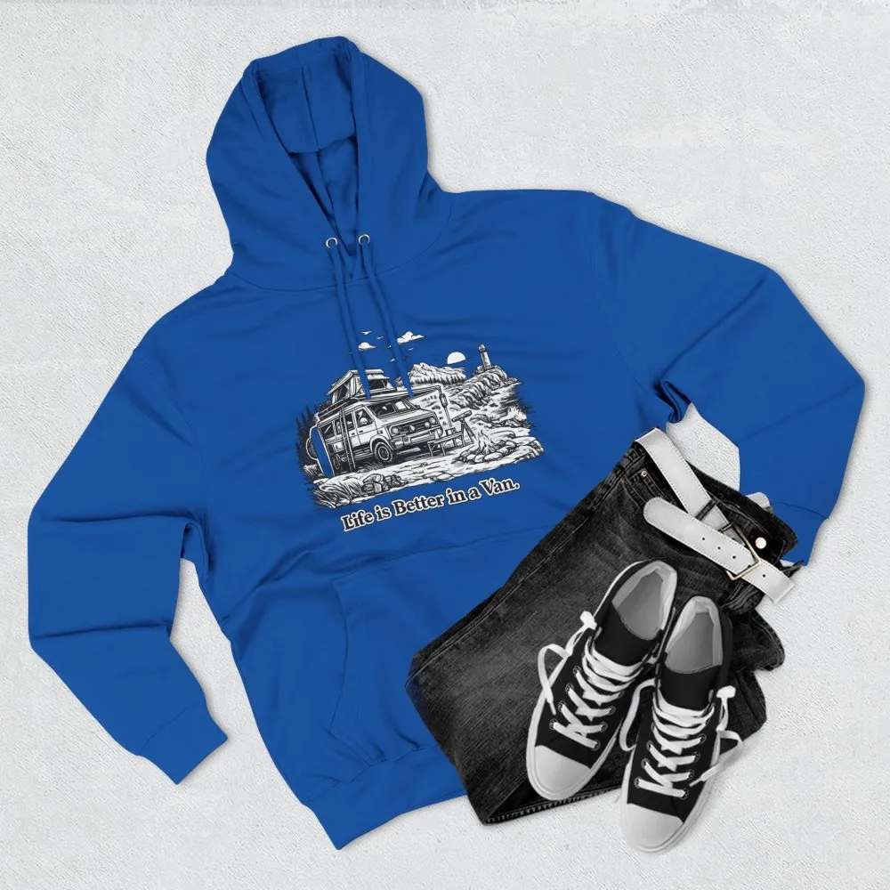 Three-Panel Fleece Hoodie - "Life Is Better In A Van" Design Minimal-Line