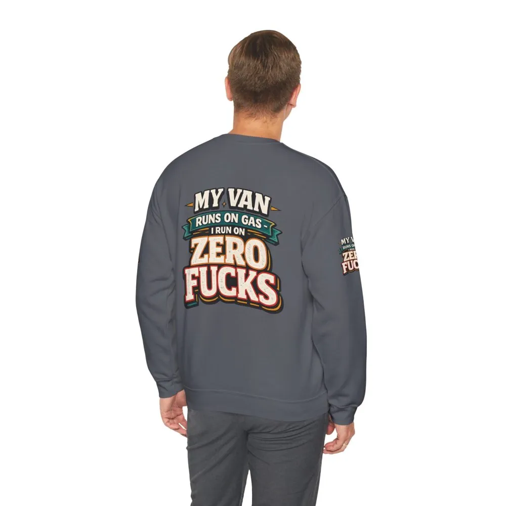Unisex Heavy Blend™ Crewneck Sweatshirt — "My Van Runs On Gas" Design F**K-Line