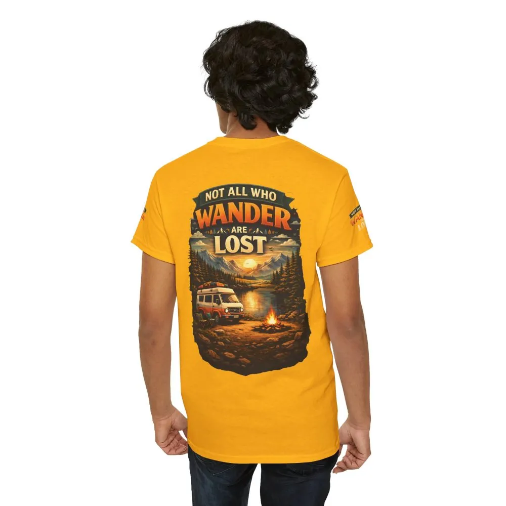 Unisex Heavy Cotton Tee — "Not All Who Wander Are Lost" Design Scenic-Line
