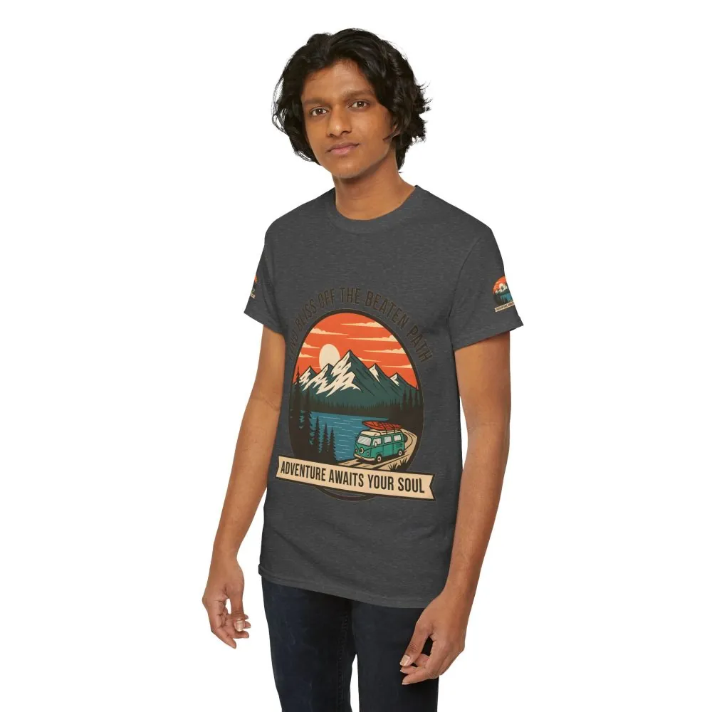 Unisex Heavy Cotton Tee — "Find Bliss Off the Beaten Path" Mountain & Camper T‑Shirt