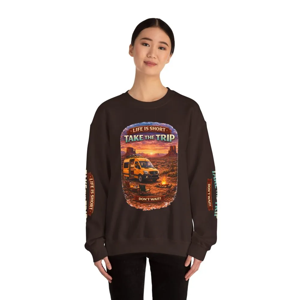 14460011955239969871_2048.jpeg Unisex Heavy Blend™ Crewneck Sweatshirt — "Live Is Short Take The Trip" Design Scenic-Line