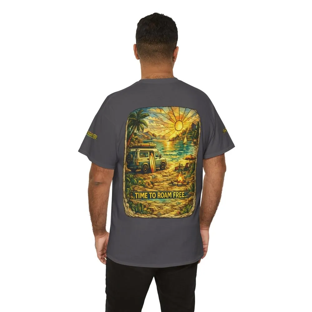 Unisex Heavy Cotton Tee — "Time To Roam Free" Design Cubic-Line