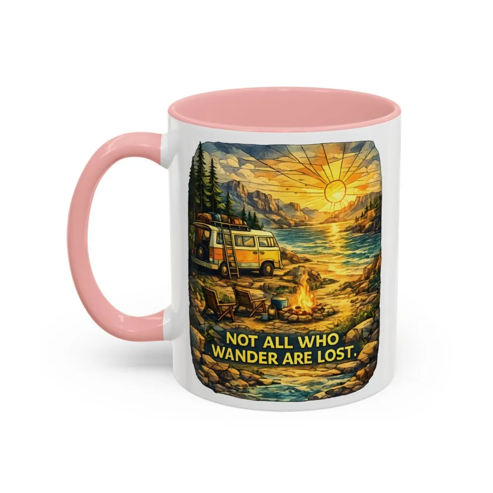 Accent Coffee Mug (11, 15oz) — "Not All Who Wander Are Lost" Design Cubic-Line
