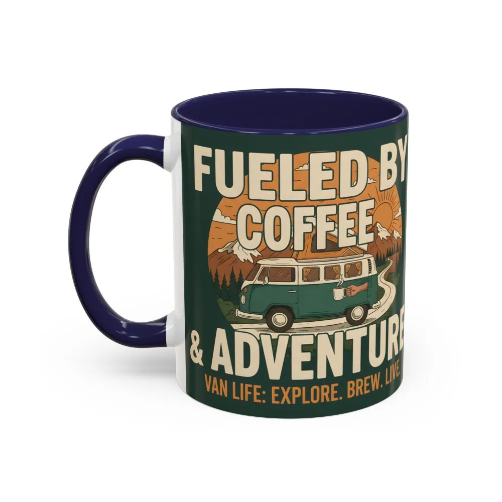 Accent Coffee Mug (11, 15oz) — "Fueled by Coffee & Adventure"