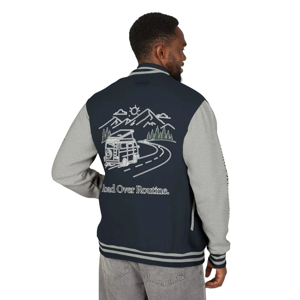 Unisex Heavyweight Letterman Jacket — "Road Over Routine" Travel Varsity Coat