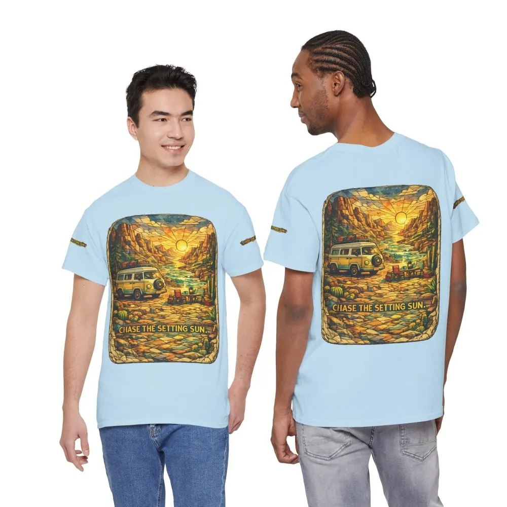 14506556112724194460_2048.jpeg Unisex Heavy Cotton Tee — "Chase The Settings Sun" Design Cubic-Line