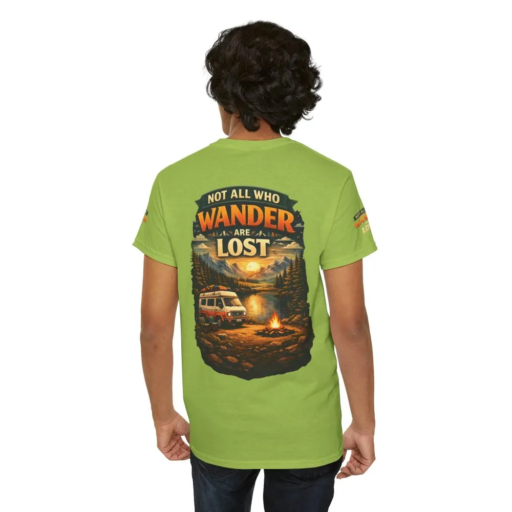 Unisex Heavy Cotton Tee — "Not All Who Wander Are Lost" Design Scenic-Line