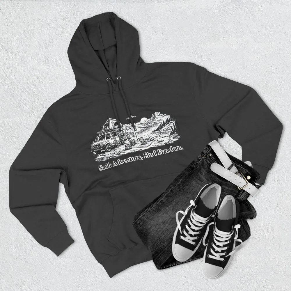 Three-Panel Fleece Hoodie - "Seek Adventure, Find Freedom" Design Minimal-Line